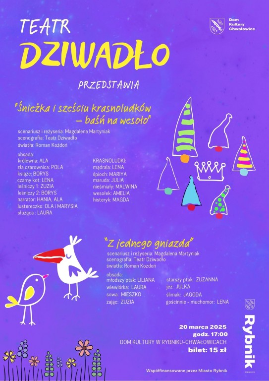 plakat reklamujący dwa premierowe spektakle teatru dziwadło